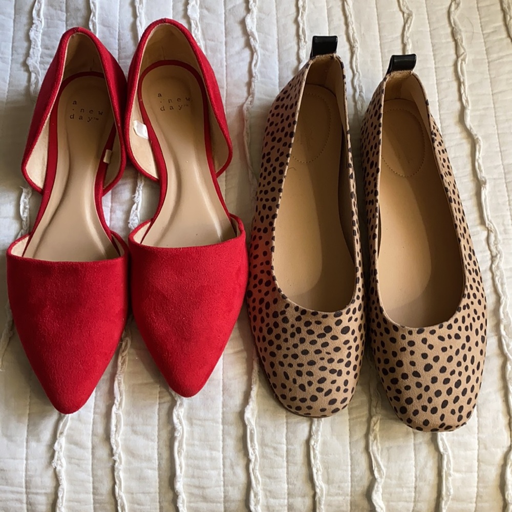 RED Flats & LEOPARD Flats--TWO PAIRS of Shoes GUC CUTE!!